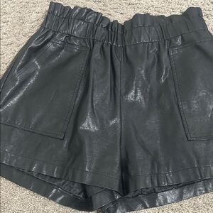 Black Faux Leather Women Shorts